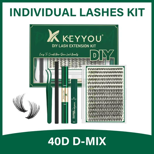 Miniatura 8 de KEYYOU Kit de extensión de pestañas para bricolaje, 300 unidades, 40D 0.07, rizo D, 9-18 MIX, kit de extensión de pestañas individuales con unión