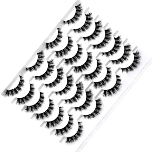 Miniatura 364 de Pooplunch - Pestañas postizas finas de visón sintético, estilo ojo de gato, naturales, cruzadas, tipo racimo, efecto 8D de volumen, tiras