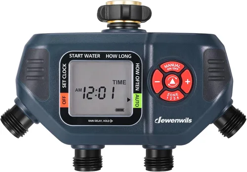 Miniatura 10 de DEWENWILS Temporizador de manguera de agua de 2 zonas: temporizador de rociador programable con retardo de lluvia, riego manual y riego automático