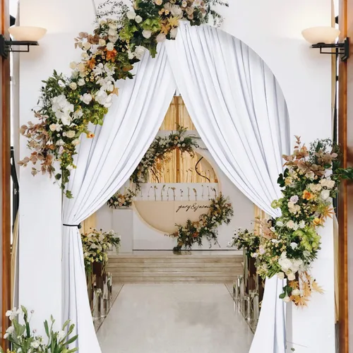 Miniatura 5 de Hiasan Cortinas de fondo blancas para fiestas, cortinas de fondo de fotografía de poliéster para reuniones familiares, decoraciones de boda, 5 x 10