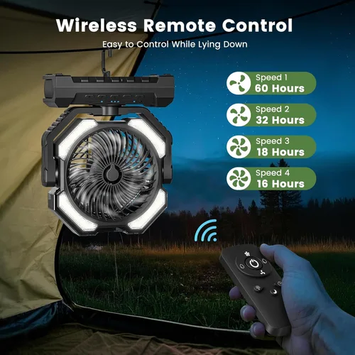 Miniatura 6 de Ventilador de Neblina Portátil de 20000mAh, Ventilador de Camping Recargable por USB con Luz LED, Operado por Batería para Exteriores, Tiendas