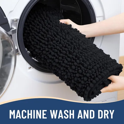 Miniatura 7 de Arotive - Alfombra de baño de lujo de chenilla, extra suave, gruesa, absorbente, esponjosa, antideslizante, se puede lavar y secar a máquina, Negro