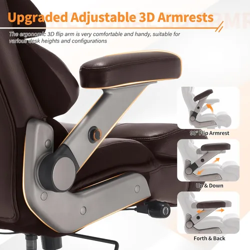 Miniatura 3 de VUZI 700lbs Silla de Oficina Grande y Alta - Silla de Computadora Grande con Soporte Lumbar Ajustable, Brazos Plegables 3D, Ruedas de Tamaño Plus