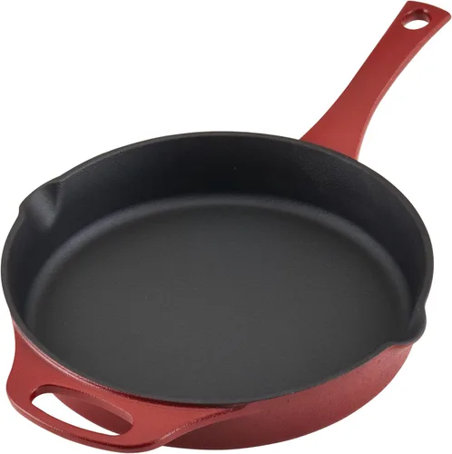 Miniatura 9 de Rachael Ray NITRO - Sartén de hierro fundido con mango auxiliar y boquillas de vertido, 10 pulgadas, color rojo