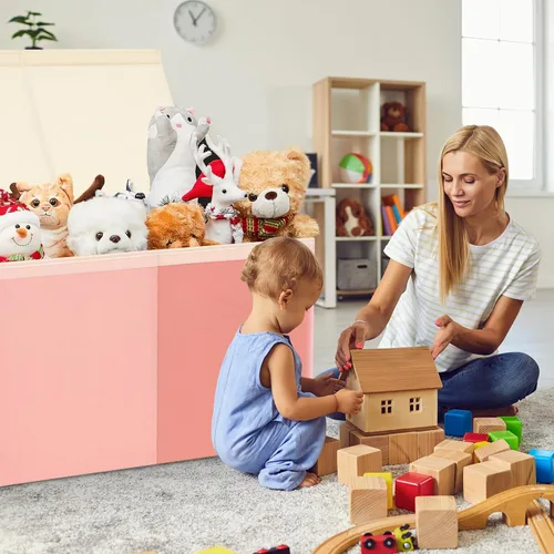 Miniatura 6 de Patelai Caja de juguetes extra grande con tapas, de 4/3 rejillas, pecho grande, plegable, para niños, niñas, sala de estar, guardería, sala de serie