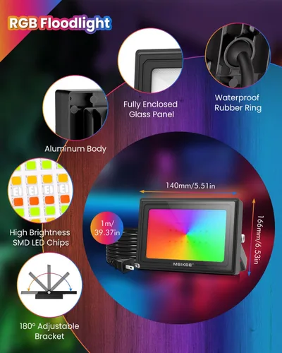 Miniatura 7 de MEIKEE Luces de inundación LED RGB de 25 W para exteriores, 2500 lm 250 W, equivalente a 2500 W, iluminación de inundación RGB que cambia
