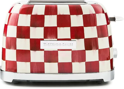 MACKENZIE-CHILDS Tostadora de 2 rebanadas, tostadora decorativa para cocina, cuadros de cereza roja y blanca
