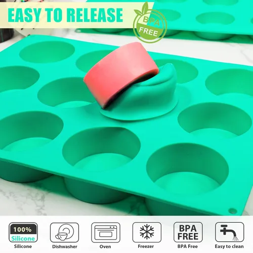 Miniatura 6 de Webake Juego de moldes para pasteles de 2 tamaños diferentes, moldes de silicona de 12 cavidades para postres cubiertos de chocolate, pastel plano