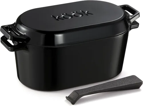 KooK Horno holandés, para hornear pan, molde para pan de masa madre, con tapa, asas dobles, hierro fundido esmaltado, incluye palanca de tapa, apto