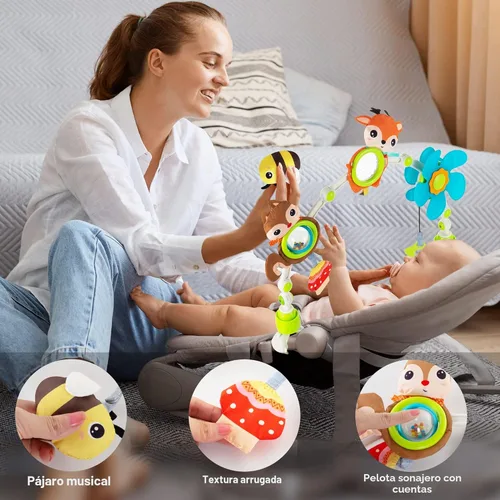 Miniatura 3 de Lynncare Arco Ajustable de Juguetes para Cuna de Bebé para Lactantes y Niños Pequeños, Arco para Carriola, Juguetes para Cuna con Fascinantes Ciervo