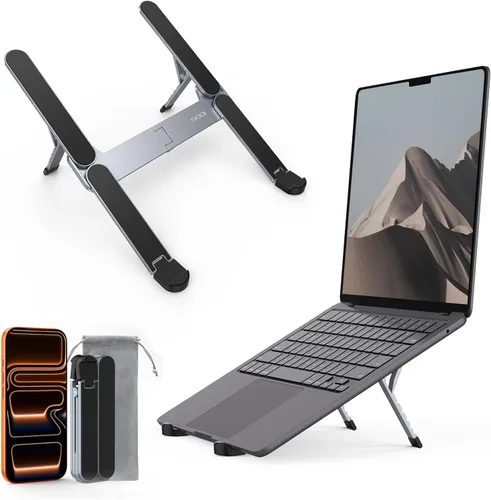 Miniatura 15 de SODI Soporte plegable ultra compacto para laptop, soporte portátil para escritorio y viajes, ajustable, ergonómico soporte de computadora de Azul