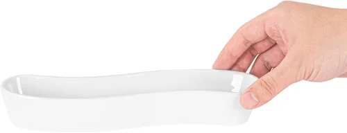 Miniatura 9 de Restaurantware Swerve - Plato de oliva de 6 onzas, 1 bandeja curvada de aceituna, de porcelana blanca, resistente a astillas, canoa de olivo apta