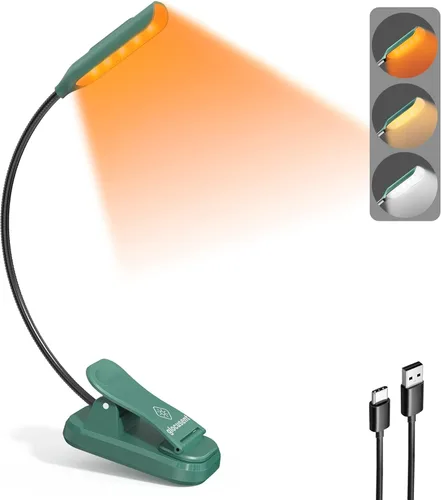 Glocusent Willow - Luz de libro para leer en la cama, luz de lectura brillante de 10 LED, 3 colores y 3 brillos, luz recargable para libros dura 80