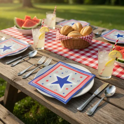 Miniatura 4 de Iconikal 75 servilletas de papel desechables americana de 6.5 x 6.5 pulgadas, diseño de estrellas, 2 capas, patriótico de Estados Unidos, 4