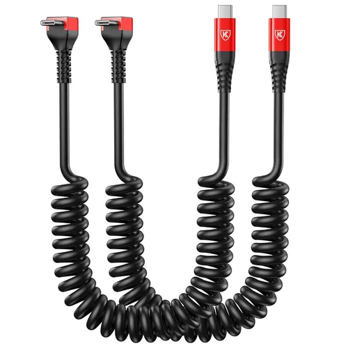 Miniatura 14 de Cable USB A a USB C de 90 grados, paquete de 2 cables USB tipo C en espiral de 3 pies para automóvil, cable de carga rápida USB-C compatible