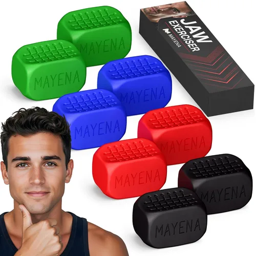 Ejercitador de mandíbula para hombres y mujeres | Entrenador muscular facial de 8 piezas y tóner con 4 niveles de resistencia | Potente juego de