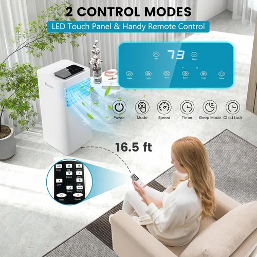 Miniatura 4 de KOTEK Aire acondicionado portátil para habitación de hasta 250 pies cuadrados, unidad de CA 3 en 1 de 8000 BTU para dormitorio con modo