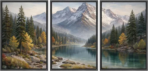 Miniatura 93 de SIGNWIN Lienzo enmarcado para pared, juego de arte tranquilo con reflejo de lago, acuarela, montaña y agua, ilustraciones modernas, arte abstracto