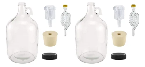 North Mountain Supply Jarra de fermentación de vidrio de 1 galón con asa, tapón de goma tamaño 6.5, 6 burbujas Airlock, 2 piezas Airlock, tapa de
