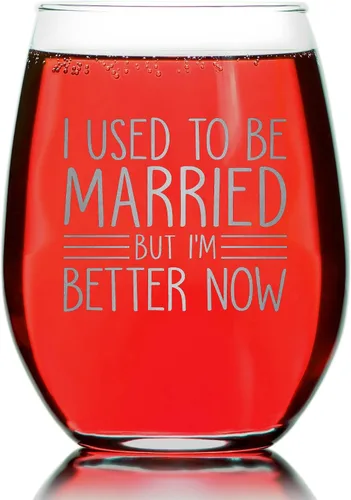 Miniatura 2 de Promotion & Beyond I Used To Be Married But I'm Better Now Copa de vino sin tallo Diseño sarcástico para mujeres divorciadas rompen un solo regalo