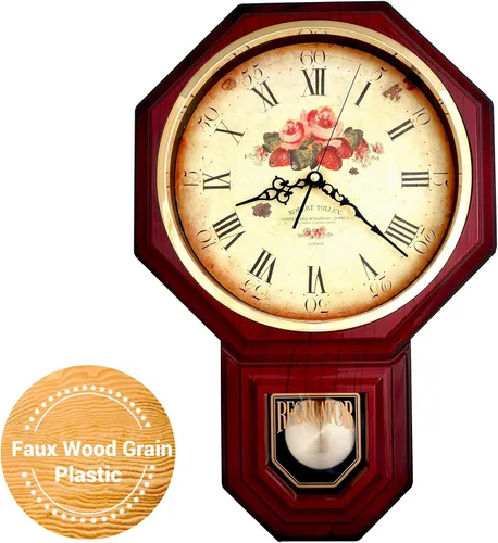 Miniatura 30 de JUSTIME Reloj de pared clásico vintage tradicional de estilo Schoolhouse, con péndulo y melodía Westminter cada hora, relojes de pared con melodía
