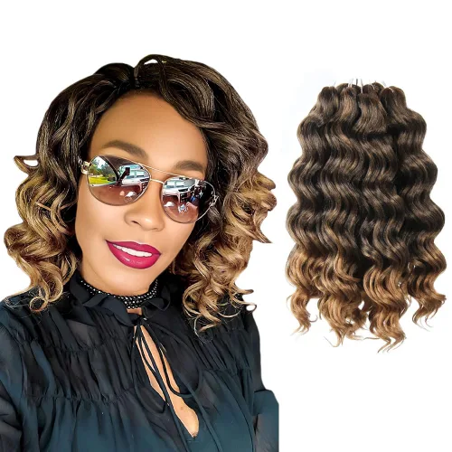 Miniatura 18 de Pelo de onda marina con trenzas de ganchillo, 6 pulgadas, 8 paquetes, trenzas rizadas suaves y profundas, extensiones de pelo sintético ondulado