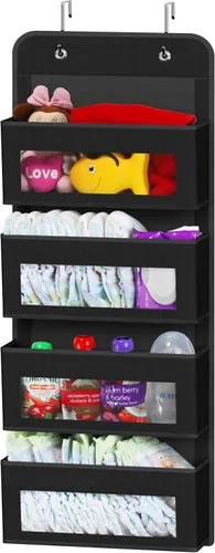 Miniatura 16 de Simple Houseware Organizador con 4 bolsillos con ventana transparente para colgar sobre la puerta del armario, para dormitorio, baño, despensa