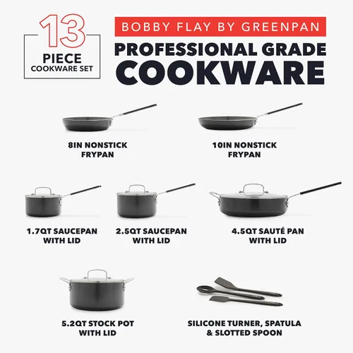 Miniatura 4 de GreenPan x Bobby Flay - Juego de ollas y sartenes antiadherentes de 13 piezas, cerámica de diamante sin PFAS, apto para inducción, fácil de limpiar