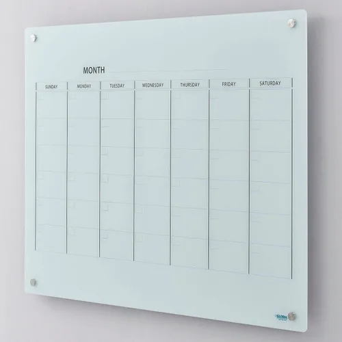 Miniatura 5 de Global Industrial Calendario magnético de vidrio de 36 pulgadas de ancho x 24 pulgadas de alto, blanco, calendario sin fecha de 6 semanas, vidrio