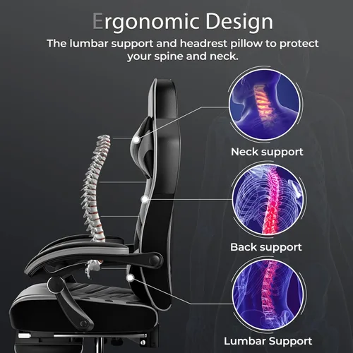 Miniatura 4 de POWERSTONE Silla para videojuegos, silla de videojuegos con reposapiés y soporte lumbar, estilo carreras, silla de computadora de piel sintética
