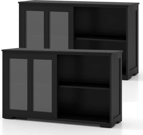 Miniatura 20 de Costzon Aparador Buffet Mueble, Gabinete de Almacenamiento de Cocina de Madera con Estante Ajustable, Puertas Corredizas de Vidrio, Mueble de Puerta