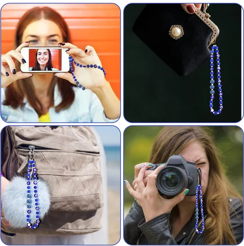 Miniatura 7 de TIESOME Cordón de teléfono con cuentas, correa de muñeca de mal de ojo para teléfono, correa de cadena de teléfono con piedras preciosas para mujer