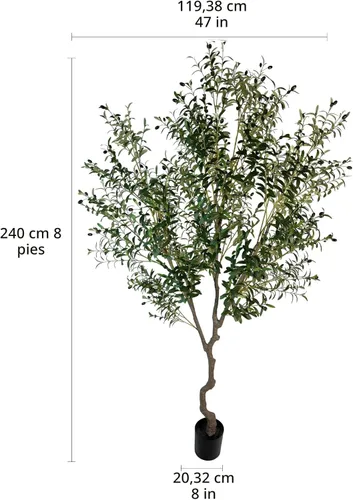 Miniatura 2 de AfanD Árbol artificial de olivo sintético de 8 pies (92 pulgadas, 3200 hojas) de alto, planta de olivo falso en maceta, árbol de seda artificial