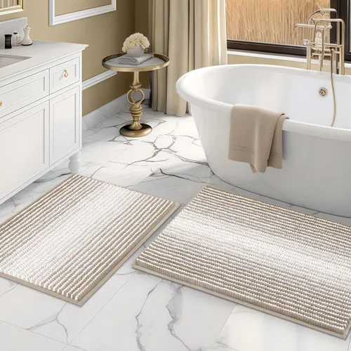 Miniatura 78 de BSICPRO Juegos de Alfombras y Tapetes para Baño, Juego de Alfombra de Baño de Felpilla Gruesa Absorbente de 2 Piezas Antideslizante, Tapetes Suaves