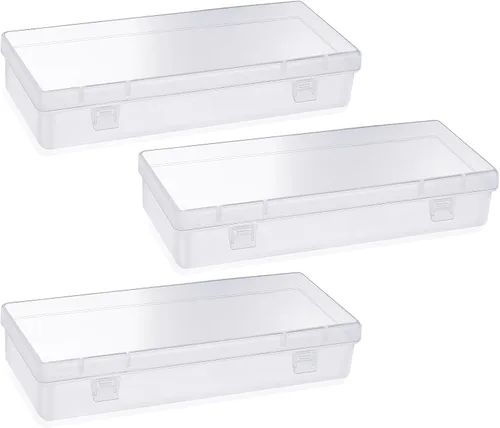 Miniatura 9 de WLLHYF Paquete de 3 recipientes de almacenamiento pequeños de plástico con tapas con bisagras, caja rectangular de plástico transparente