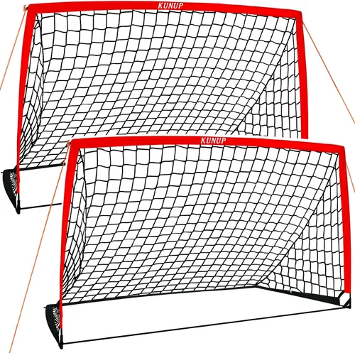 Miniatura 24 de Juego de 2 porterías de fútbol para niños, 5 x 3, 6 x 4, 9 x 5, red de práctica de fútbol plegable con bolsa de transporte portátil para niños