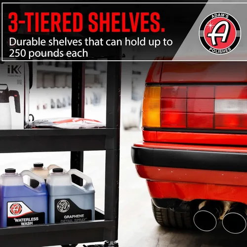 Miniatura 4 de Adam's Polishes Carrito de Detalles Premium – Carrito de detallado de automóviles con estantes de 3 niveles, capacidad de 250 libras por estante