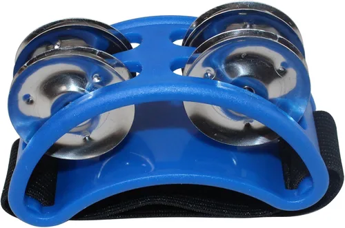 Miniatura 4 de YMC Percusión FJS2S-BK Pandereta de pie con sonajas de acero., Azul