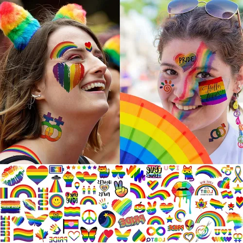 Miniatura 3 de Más de 132 tatuajes temporales de orgullo gay LGBT para mujeres, hombres y adultos, tatuajes temporales de arco iris temporales, calcomanías