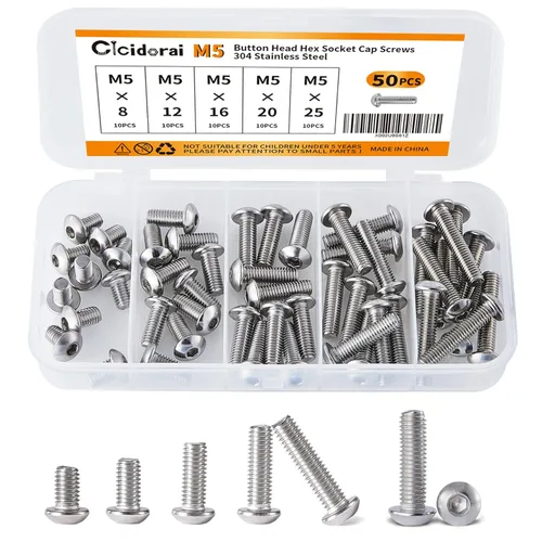 Tornillos de cabeza de botón M5 x 0.315 in, 0.472 in, 0.630 in, 0.787 in, 0.984 in, acero inoxidable 304, unidad hexagonal Allen métrica, totalmente