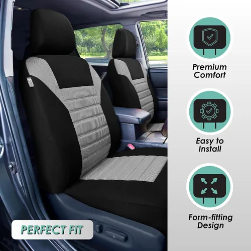Miniatura 2 de TLH - Fundas de asiento automotrices de malla de aire 3D, solo para asientos delanteros, compatibles con bolsa de aire, ajuste universal para Gris