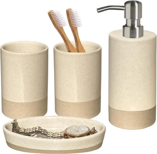Miniatura 11 de CAA'S - Juego de accesorios de baño de cerámica de 4 piezas para decoración de baño, incluye dispensador de loción, soporte para cepillos