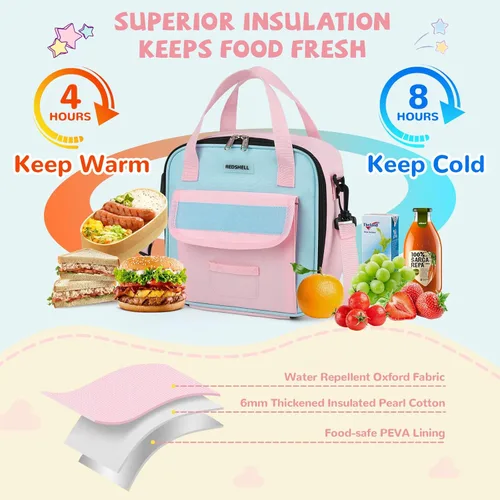 Miniatura 4 de REDSHELL Lonchera táctica para niños, bolsa de almuerzo aislada grande para niñas, lonchera cuadrada para niños, lonchera cuadrada para niños, Rosa