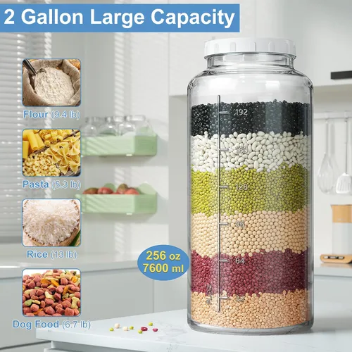 Miniatura 2 de Paquete de 1 tarro de fermentación grande de 2 galones con marca de escala, tarro de vidrio de boca ancha con tapa hermética de tornillo y 2