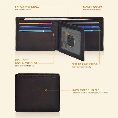 Miniatura 34 de Carteras RFID delgadas para hombres - Cartera de bolsillo frontal de piel genuina