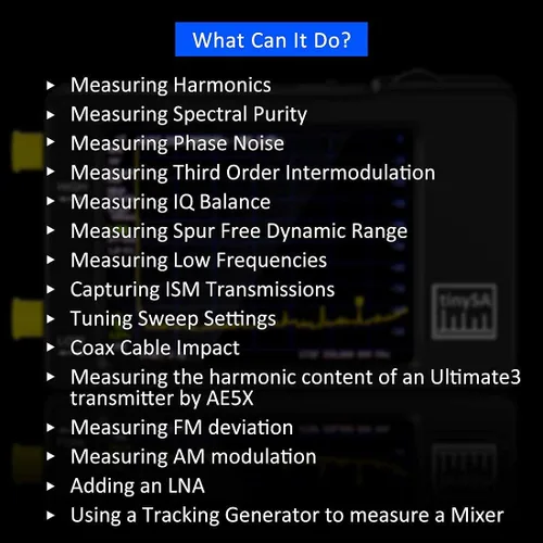 Miniatura 8 de Analizador portátil de espectro TinySA, AURSINC V0.3.1 Analizador de frecuencia portátil, Generador de señal 100kHz a 960MHz Entrada MF/HF/VHF UHF