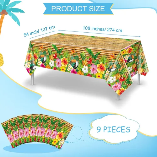 Miniatura 2 de Frienda Mantel Tiki de 3 piezas para decoración de mesa Luau, mantel de plástico para fiesta hawaiana, desechable, tótem Tiki para Hawaii, playa