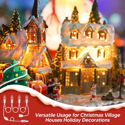 Miniatura 6 de Paquete de 1 cable de accesorio con 4 bombillas LED y toma de corriente de luz de pueblo de Navidad, cable de luz de molde de soplado de 8.9 pies