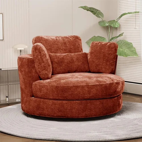 Miniatura 8 de Chifee & Vingol Silla decorativa giratoria de gran tamaño de 40.35 pulgadas, silla redonda tapizada de barril con almohadas, sillas giratorias
