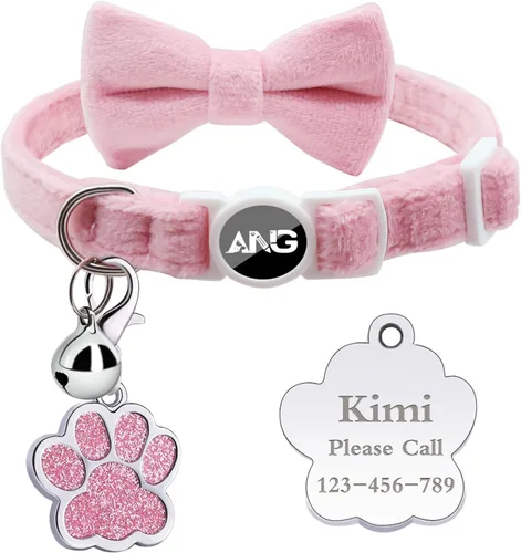 Collares de gato personalizados con etiqueta de identificación, corbata de campana, collares de gatito personalizados de liberación rápida para
